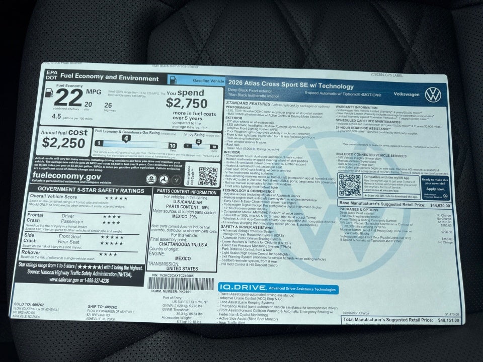 2026 Volkswagen Atlas Cross Sport 2.0T SE w/Technology