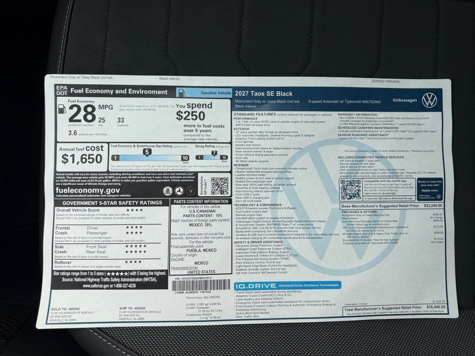 2027 Volkswagen Taos SE Black
