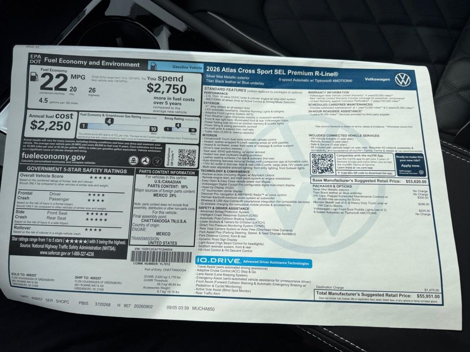 2026 Volkswagen Atlas Cross Sport 2.0T SEL Premium R-Line