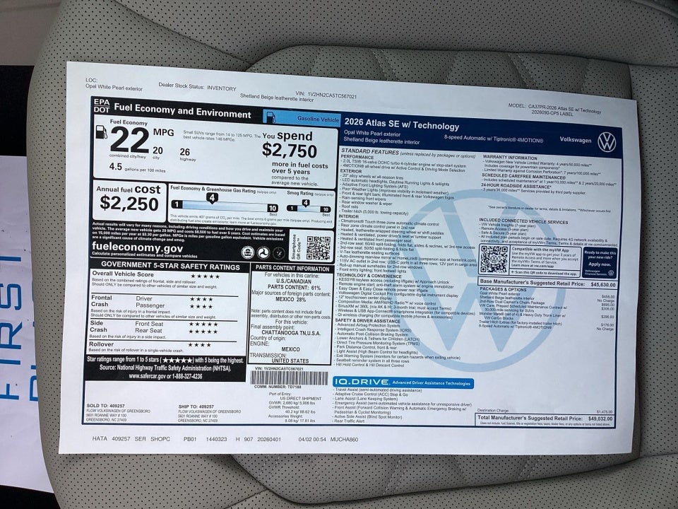 2026 Volkswagen Atlas 2.0T SE w/Technology