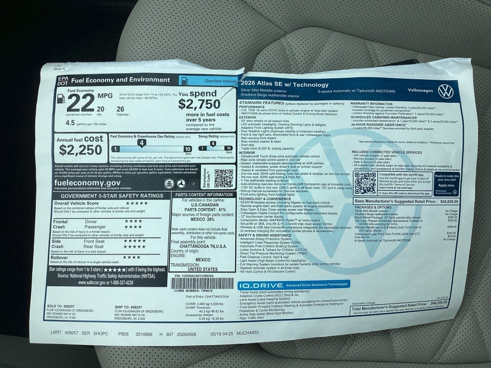 2026 Volkswagen Atlas 2.0T SE w/Technology