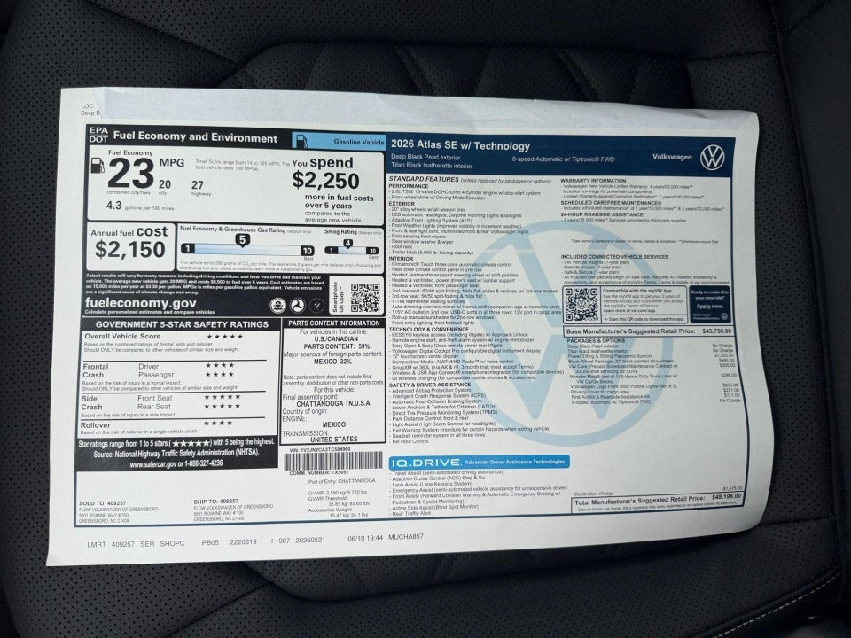 2026 Volkswagen Atlas 2.0T SE w/Technology