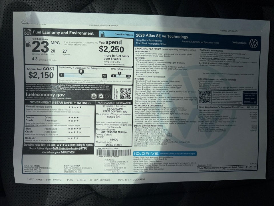 2026 Volkswagen Atlas 2.0T SE w/Technology