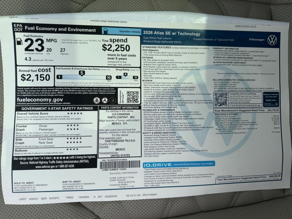 2026 Volkswagen Atlas 2.0T SE w/Technology
