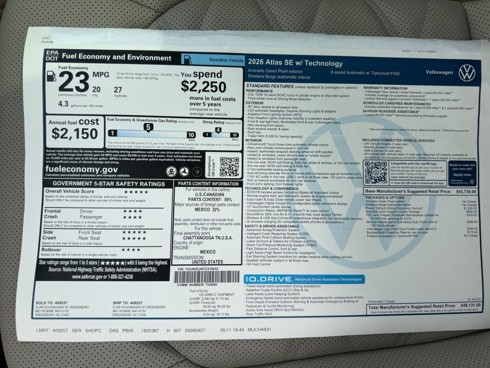 2026 Volkswagen Atlas 2.0T SE w/Technology