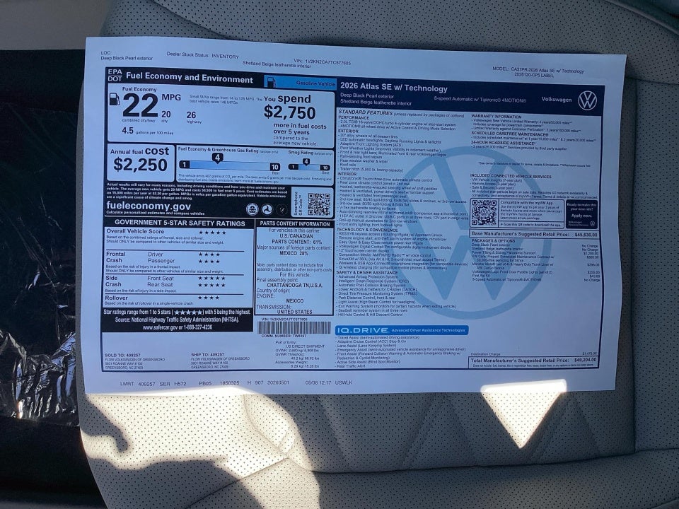 2026 Volkswagen Atlas 2.0T SE w/Technology