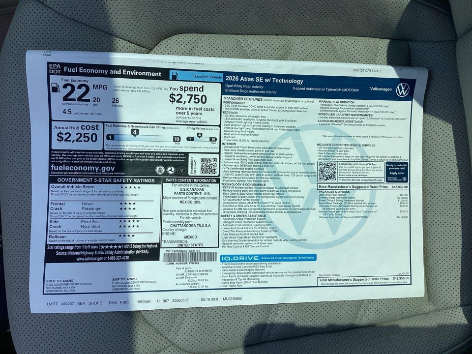 2026 Volkswagen Atlas 2.0T SE w/Technology