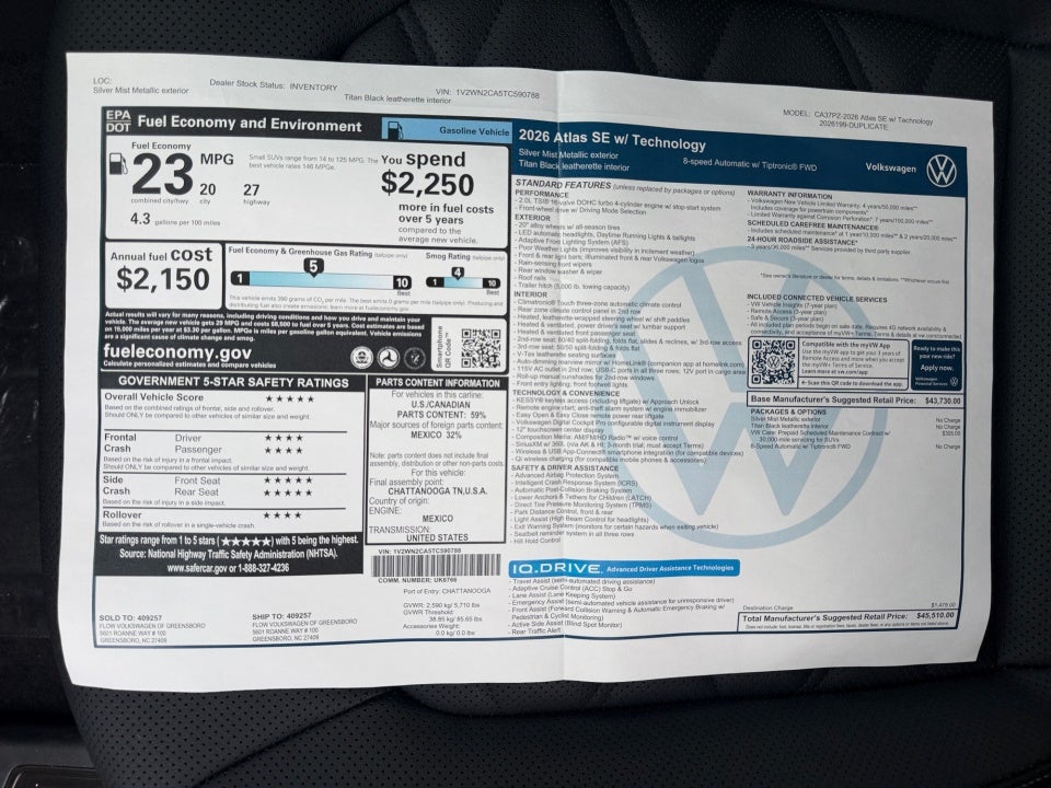 2026 Volkswagen Atlas 2.0T SE w/Technology
