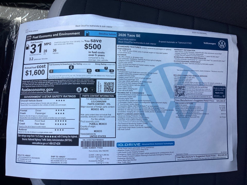 2026 Volkswagen Taos SE
